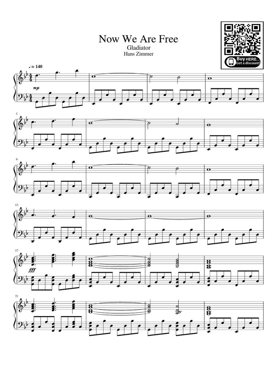 Now We Are Free Easy Piano scores gallery preview page 1