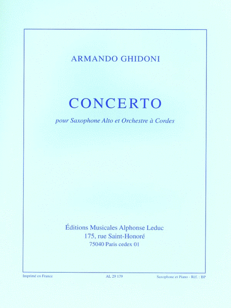 Concerto For Alto Saxophone And String Orchestra (saxophone-alto & Pia