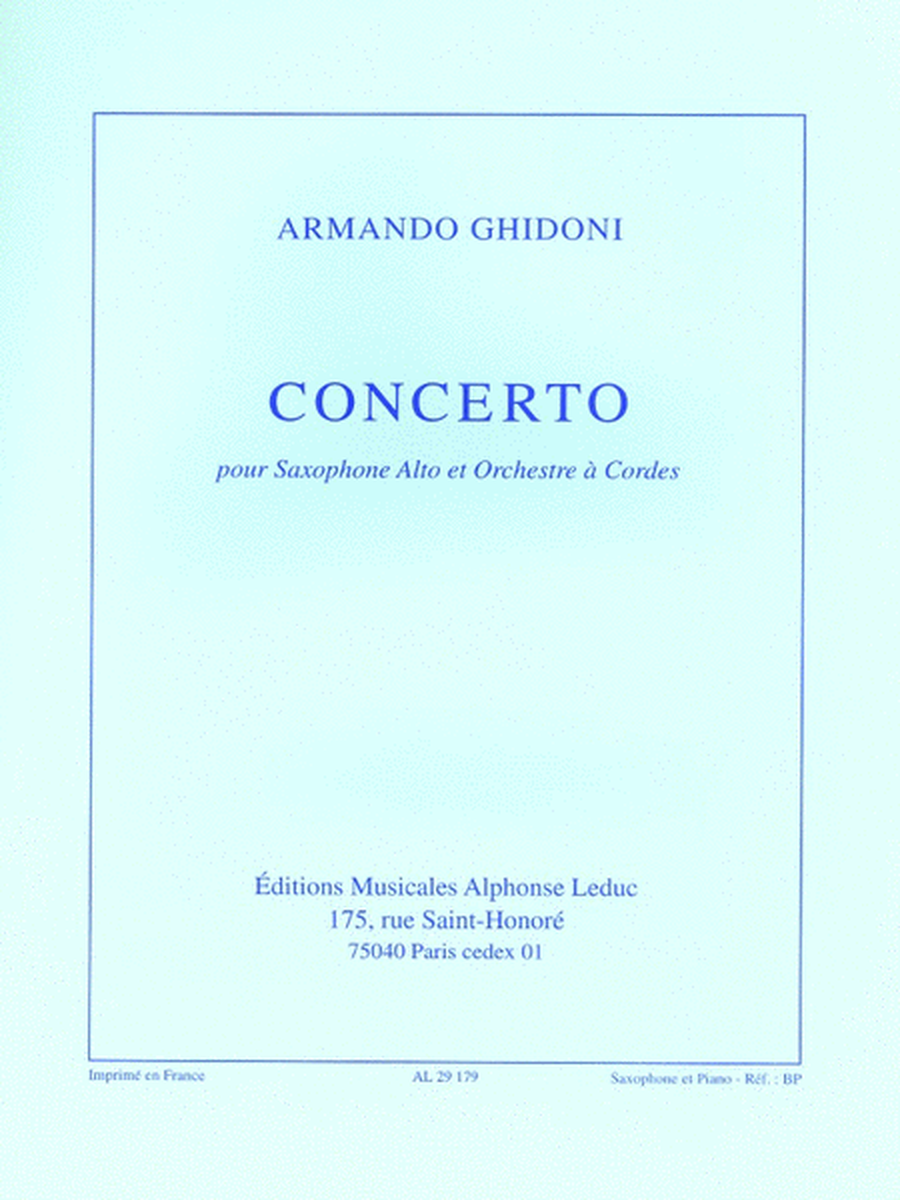 Concerto For Alto Saxophone And String Orchestra (saxophone-alto & Pia