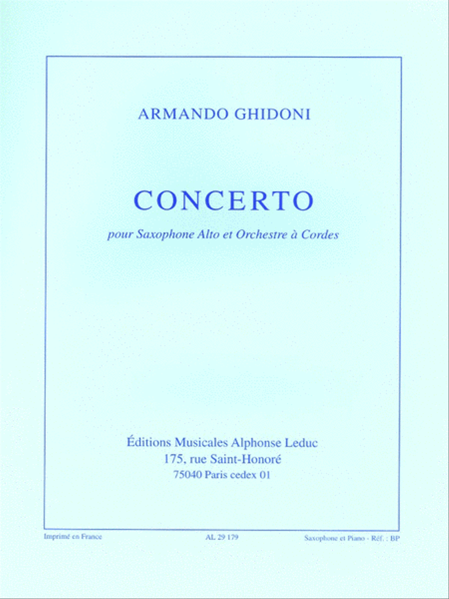 Concerto For Alto Saxophone And String Orchestra (saxophone-alto & Pia