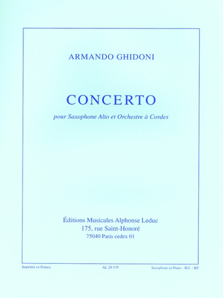 Book cover for Concerto For Alto Saxophone And String Orchestra (saxophone-alto & Pia