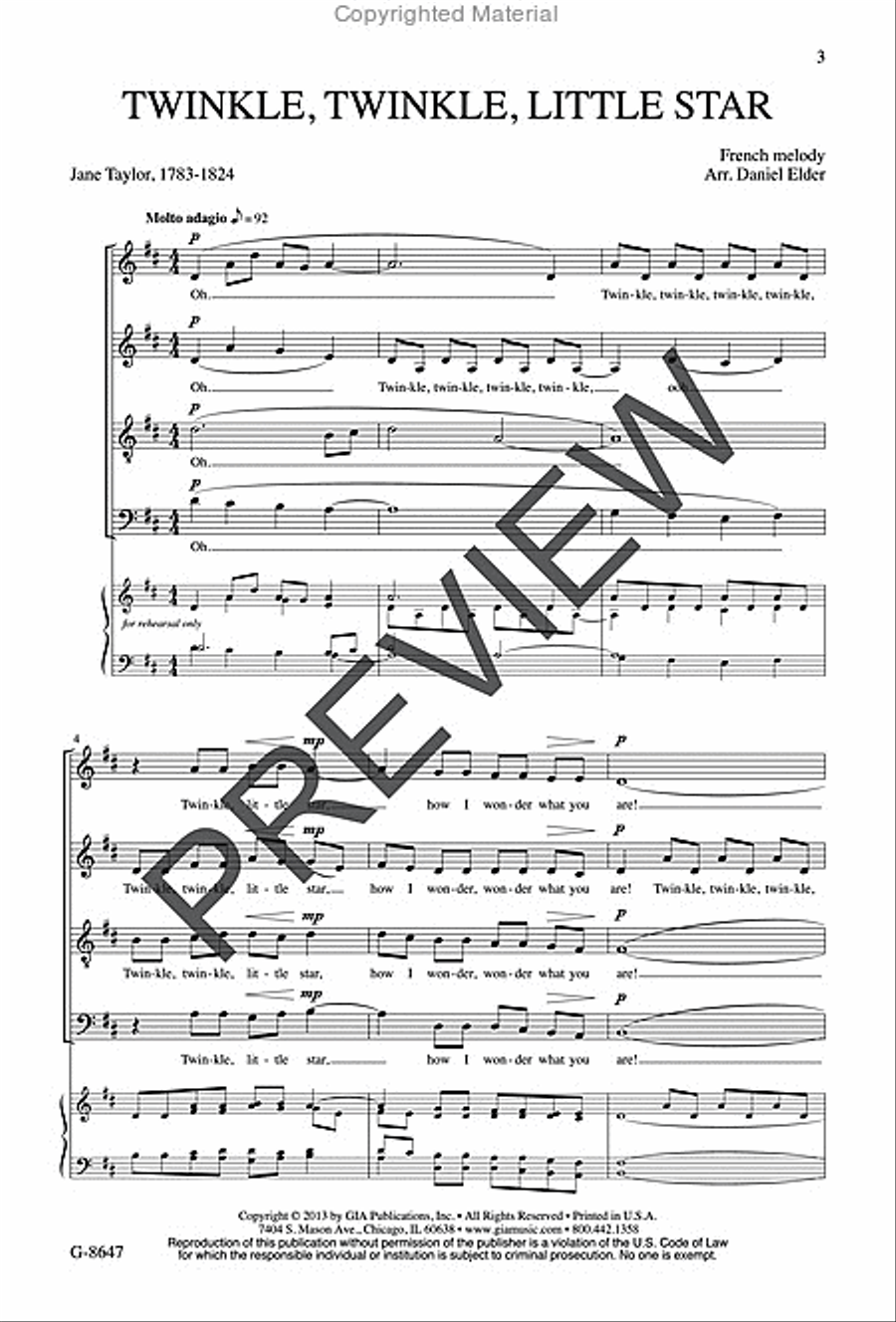 Twinkle, Twinkle, Little Star - SATB edition 4-Part scores gallery preview page 2