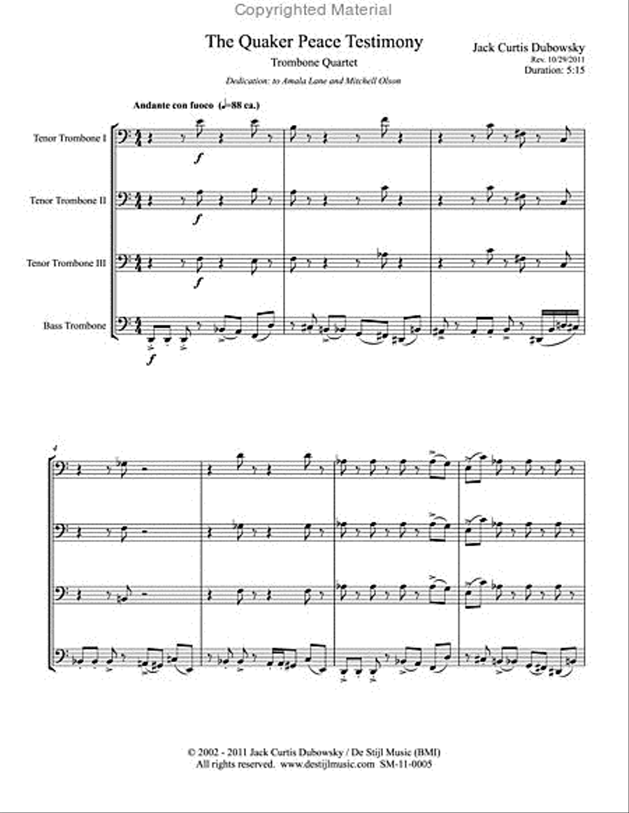 Quaker Peace Testimony (Trombone Quartet) Trombone Quartet scores gallery preview page 2