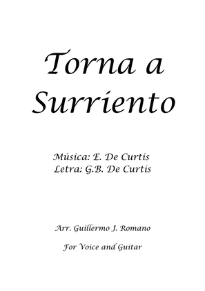 Book cover for Torna A Surriento - Ernesto De Curtis - Voice And Guitar