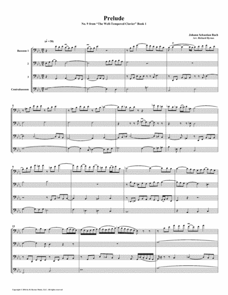 Prelude 09 from Well-Tempered Clavier, Book 1 (Bassoon Quartet) image number null