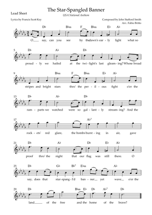 The Star-Spangled Banner (USA National Anthem) Lead Sheet in Db Major