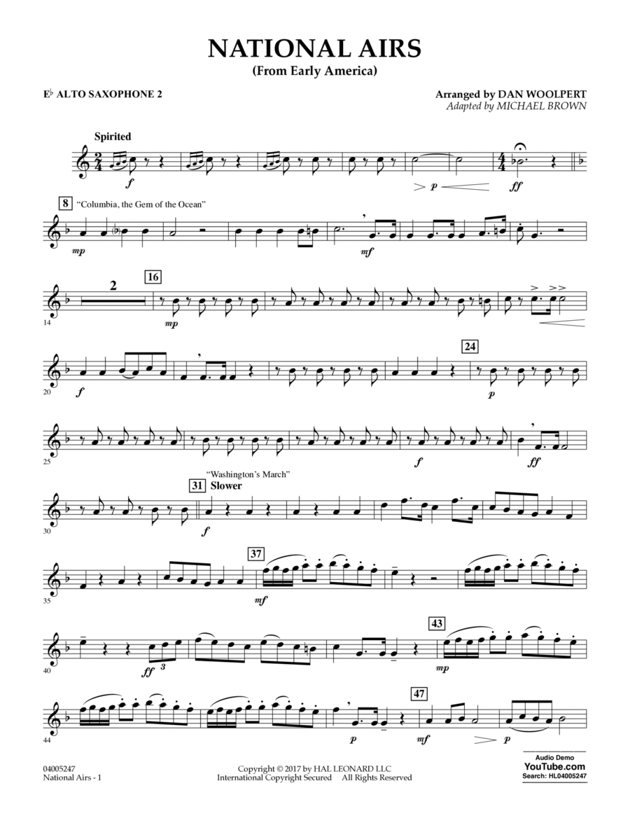 National Airs (from Early America) - Eb Alto Saxophone 2 Alto Saxophone scores gallery preview page 1