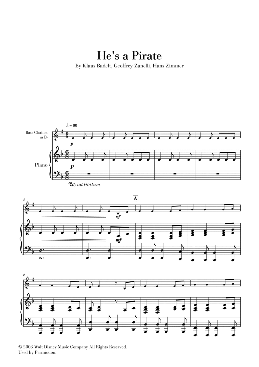 He's A Pirate Bass Clarinet scores gallery preview page 1
