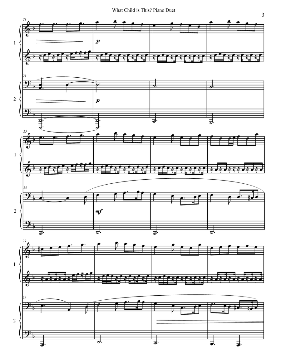 What Child Is This? Piano Four Hands Piano Duet scores gallery preview page 3