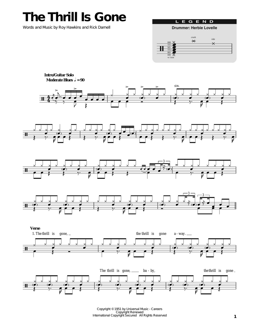 The Thrill Is Gone Drum Set scores gallery preview page 1