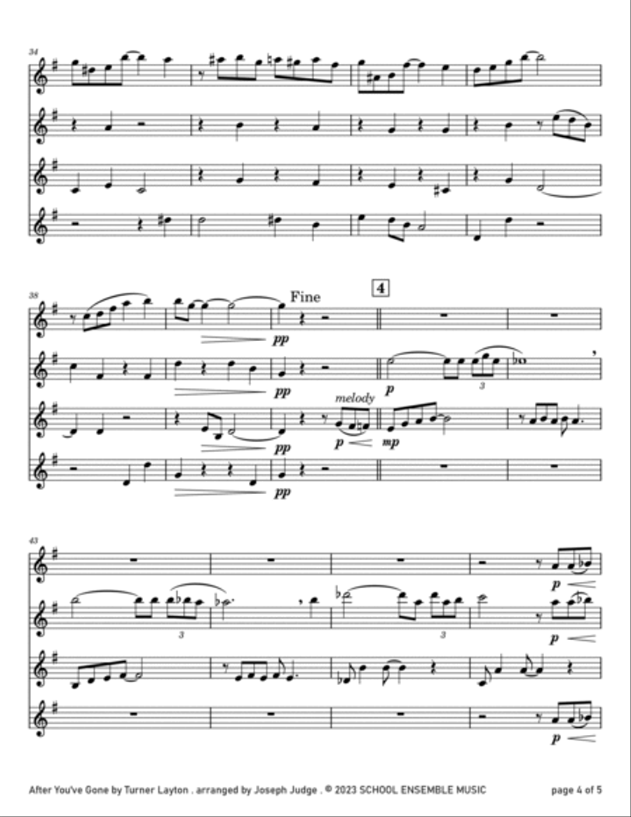 After You've Gone by Turner Layton for Clarinet Quartet in Schools Clarinet Quartet scores gallery preview page 4