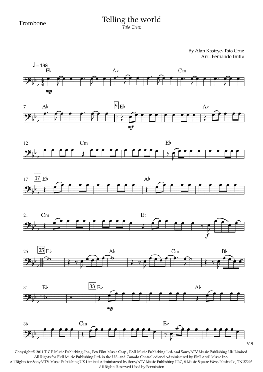 Telling The World Telling The World Trombone Solo scores gallery preview page 1