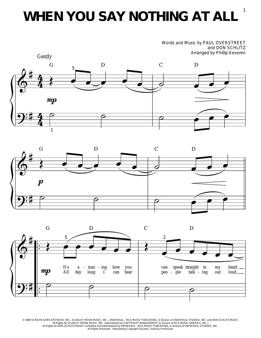 When You Say Nothing At All Easy Piano scores gallery preview page 1