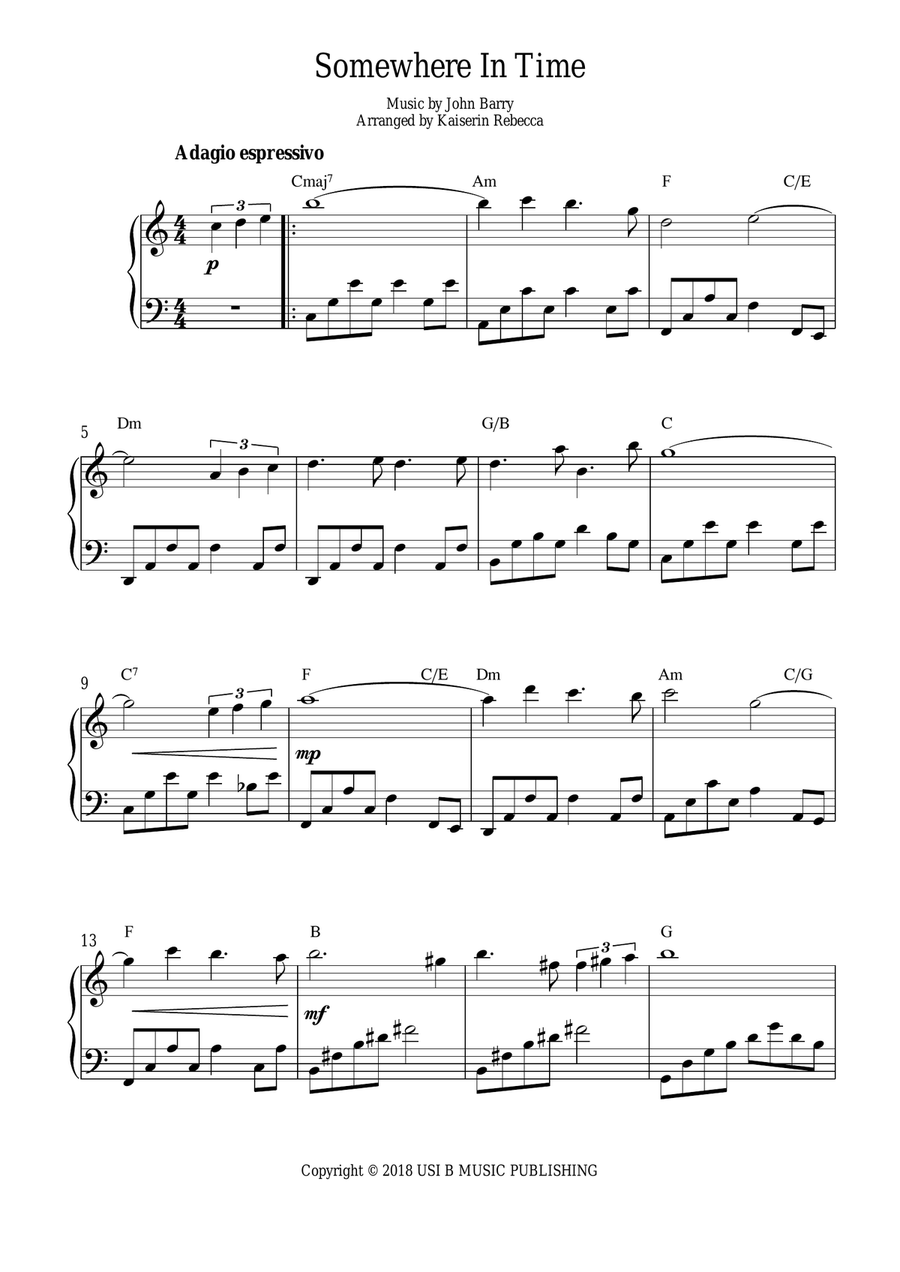 Somewhere In Time Piano Solo scores gallery preview page 1