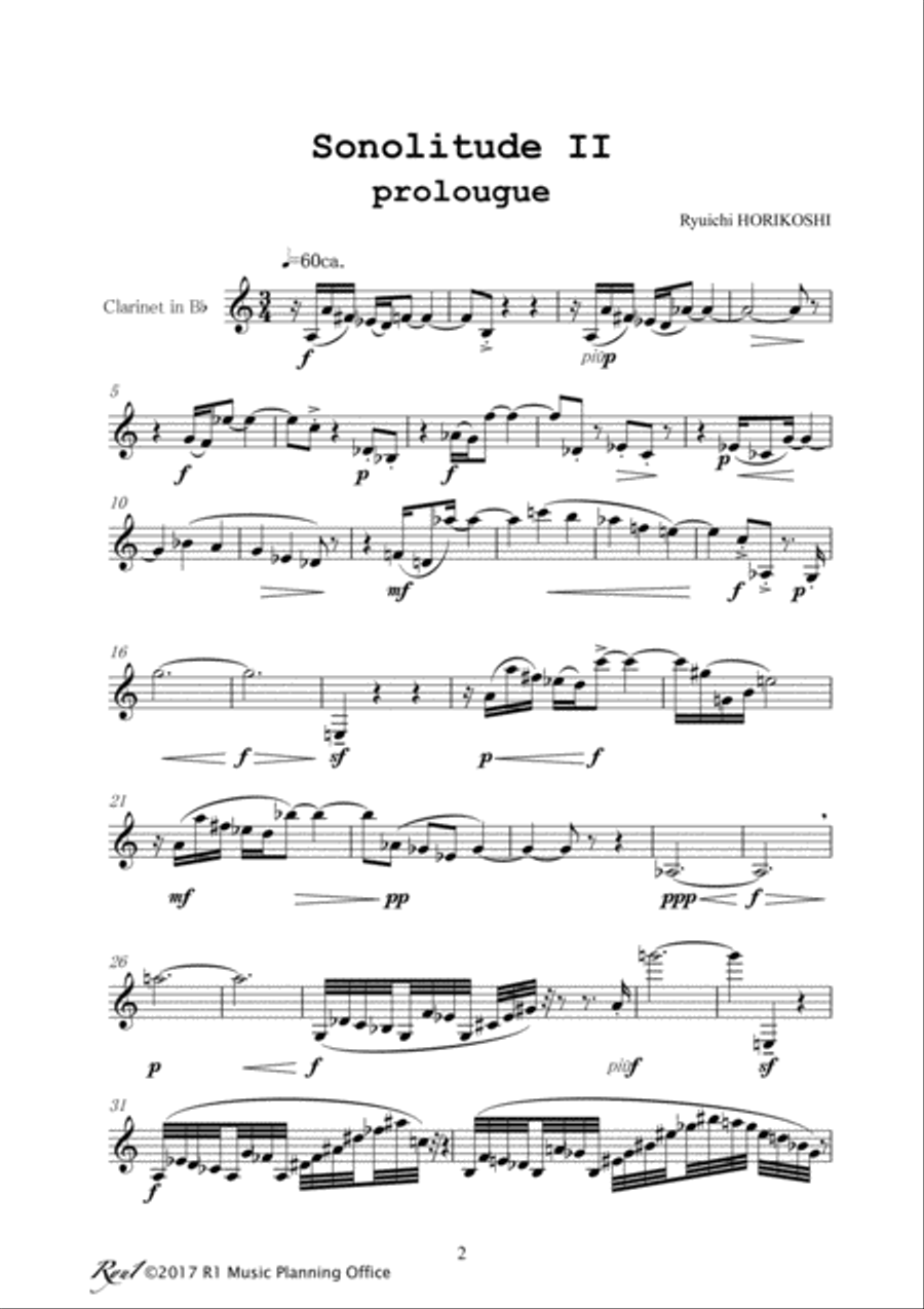Sonolitude II for Clarinet solo Clarinet Solo scores gallery preview page 3