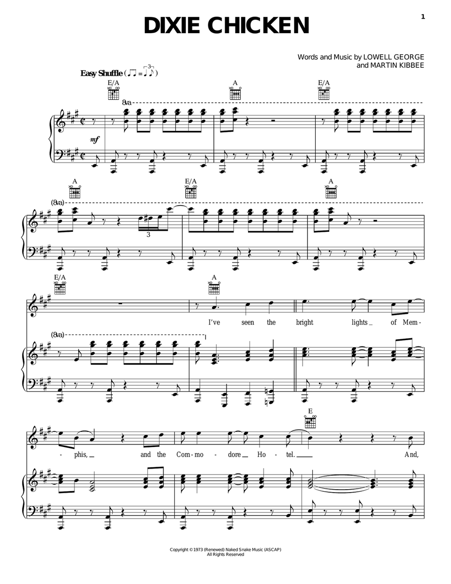 Dixie Chicken Piano, Vocal, Guitar scores gallery preview page 1