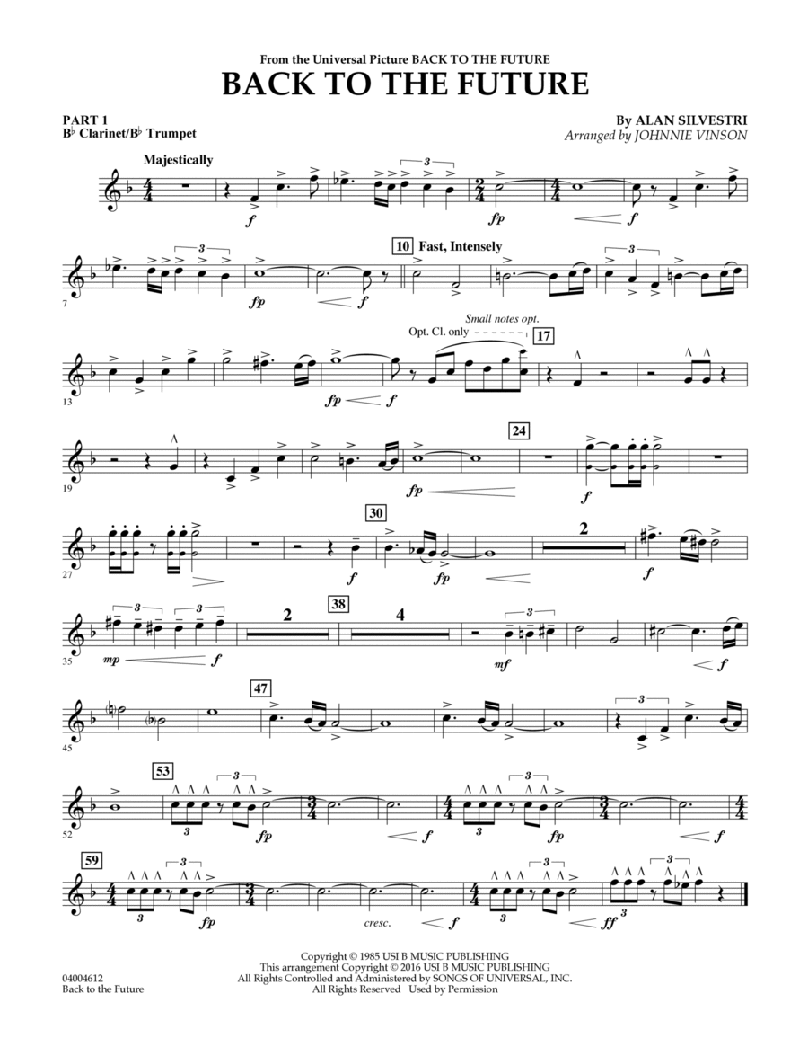 Back to the Future (Main Theme) - Pt.1 - Bb Clarinet/Bb Trumpet Concert Band scores gallery preview page 1