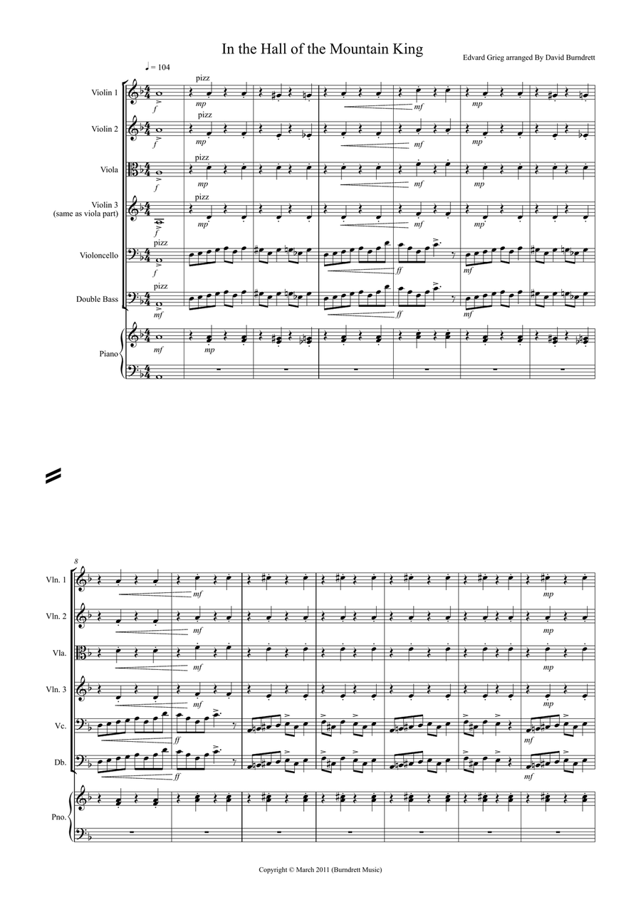In the Hall of the Mountain King for String Orchestra String Quartet scores gallery preview page 1