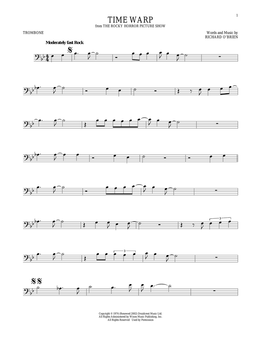 Time Warp Trombone Solo scores gallery preview page 1