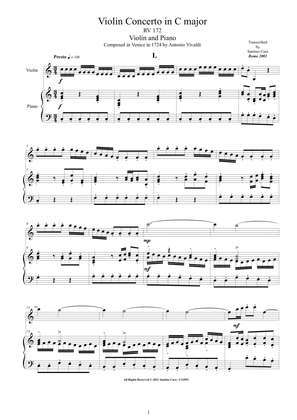 Book cover for Vivaldi - Violin Concerto in C major RV 172 for Violin and Piano