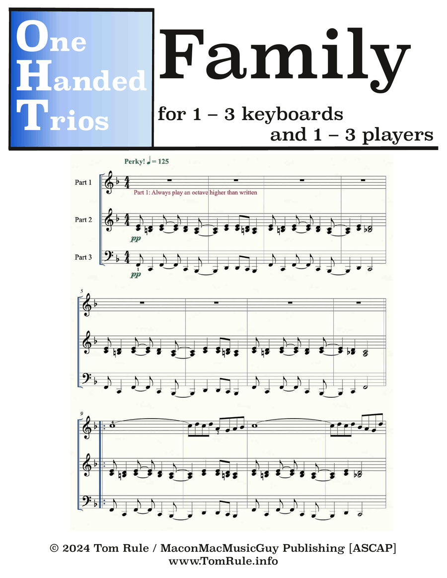 Family - One Handed Trio version Piano scores gallery preview page 1