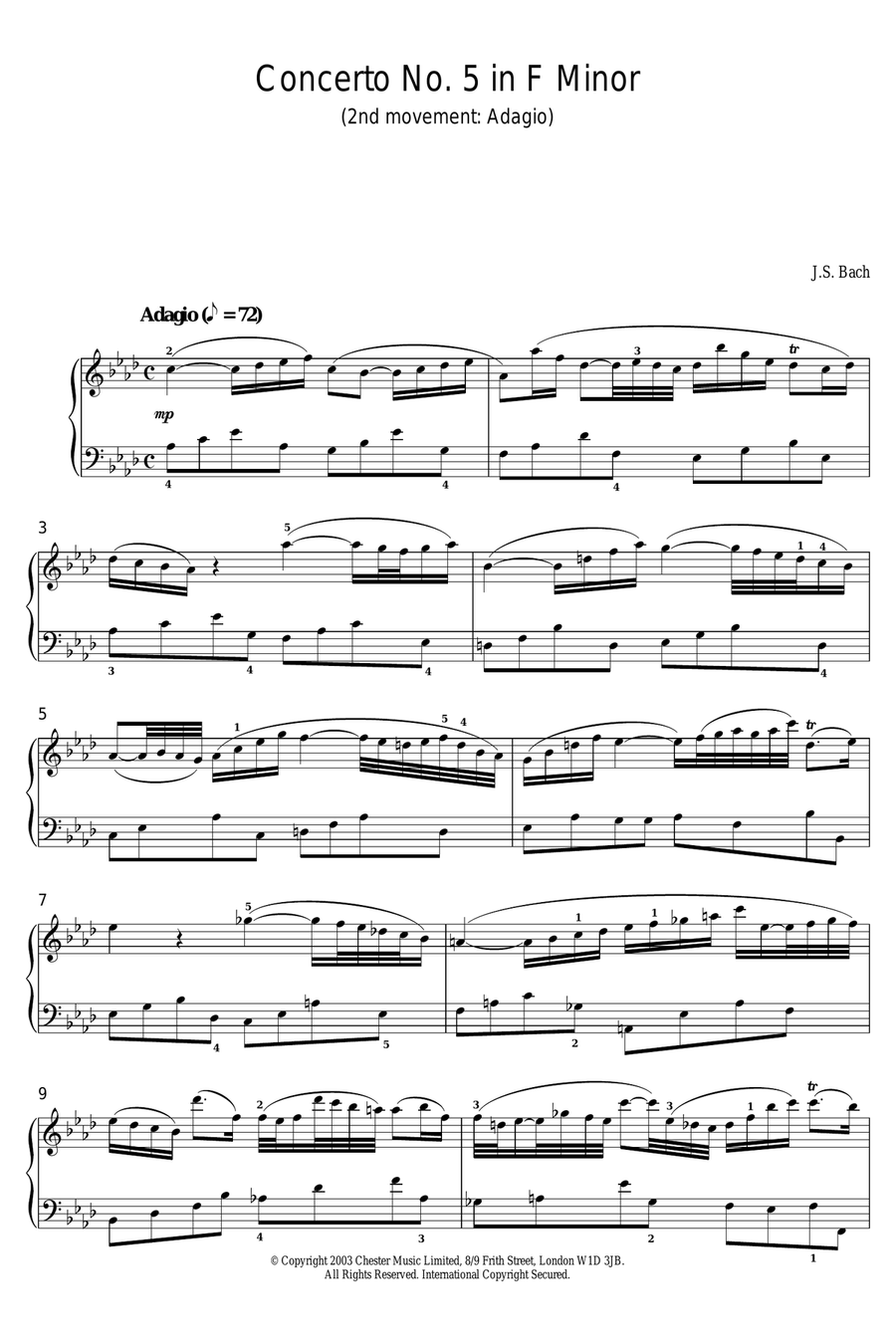 Piano Concerto No. 5 in F Minor (2nd movement: Adagio) Piano Solo scores gallery preview page 1