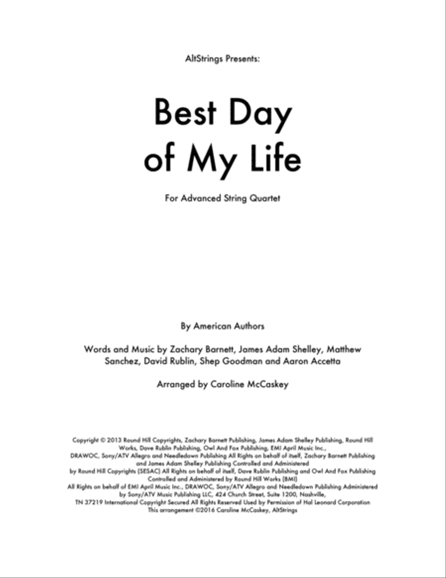 Best Day Of My Life String Quartet scores gallery preview page 1