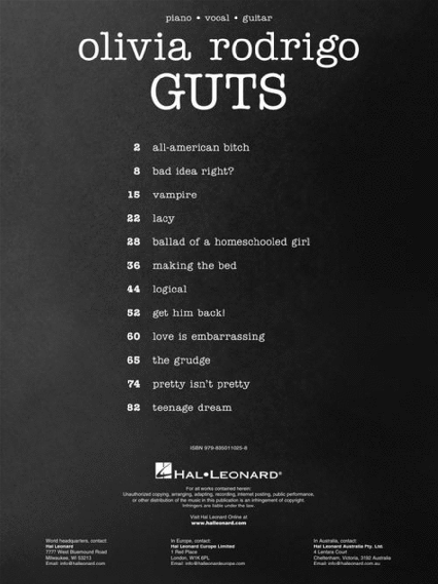 Olivia Rodrigo – Guts Olivia Rodrigo – Guts Piano, Vocal, Guitar scores gallery preview page 3