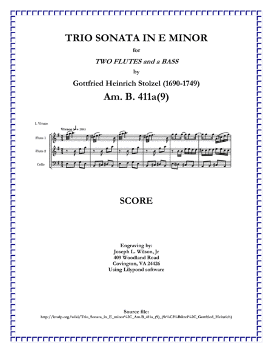 Stolzel Trio Sonata in E Minor Am. B. 411a(9) Small Ensemble scores gallery preview page 1