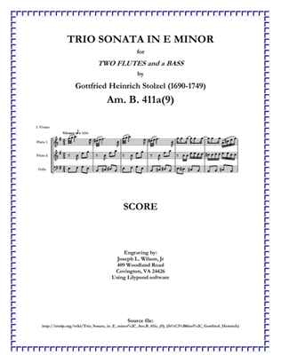 Book cover for Stolzel Trio Sonata in E Minor Am. B. 411a(9)
