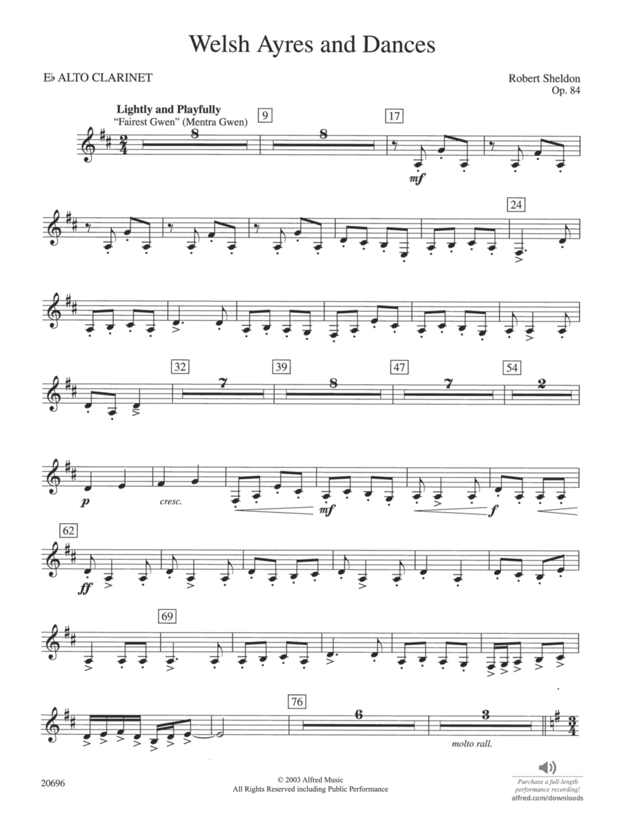 Welsh Ayres & Dances: E-flat Alto Clarinet Concert Band scores gallery preview page 1