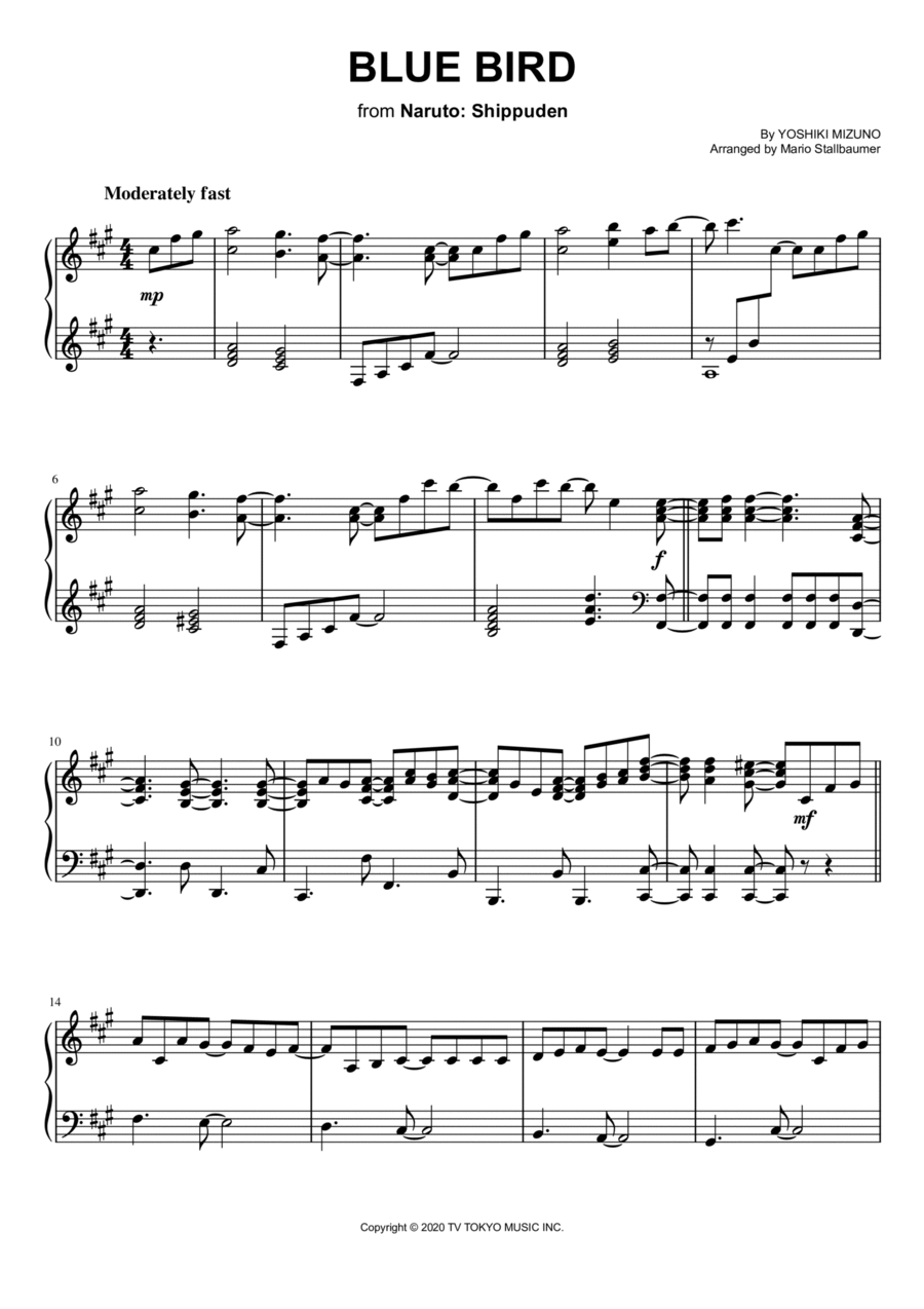 Ikimono Gakari's Blue Bird Piano Solo scores gallery preview page 1