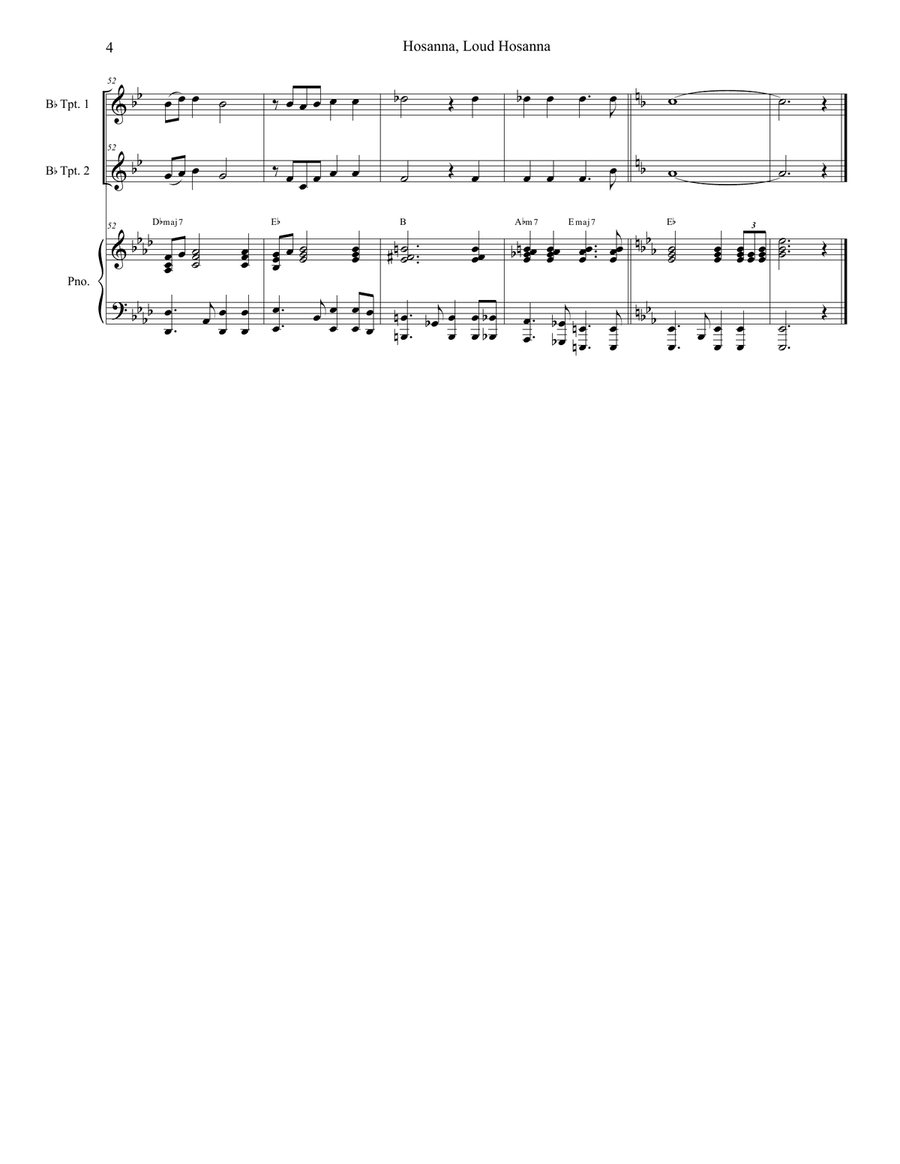 Hosanna, Loud Hosanna (Duet for Bb-Trumpet - Piano accompaniment) Trumpet Duet scores gallery preview page 4