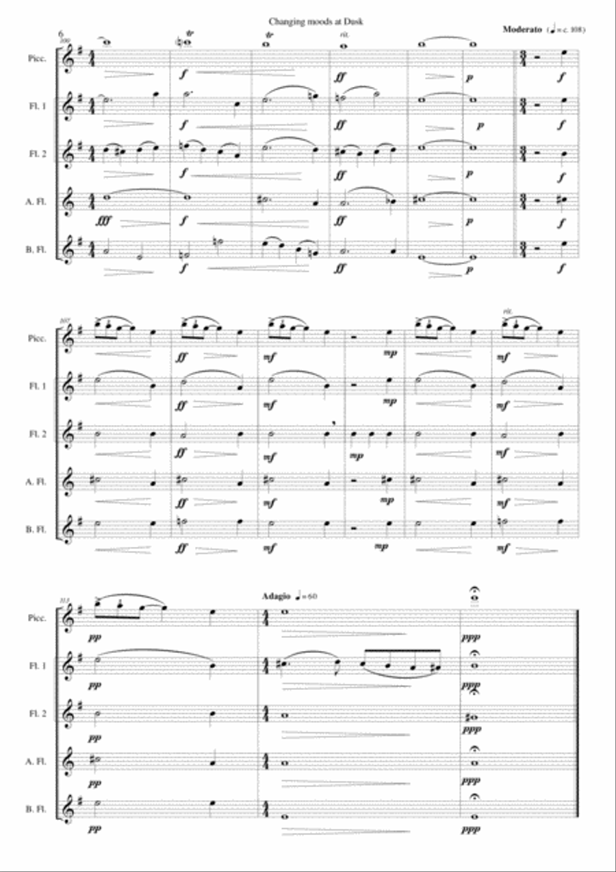 Changing moods at dusk for flute and piccolo quintet Piccolo scores gallery preview page 6
