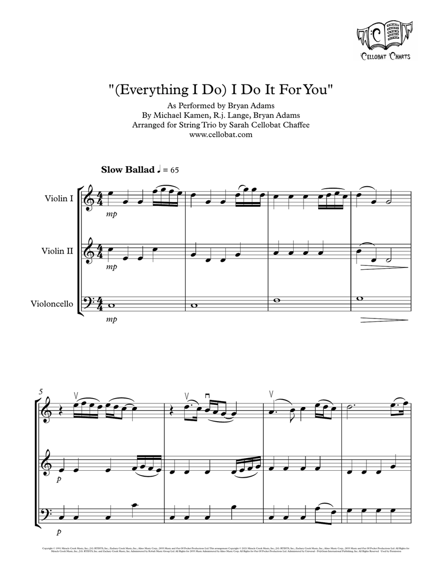 (everything I Do) I Do It For You String Trio scores gallery preview page 1