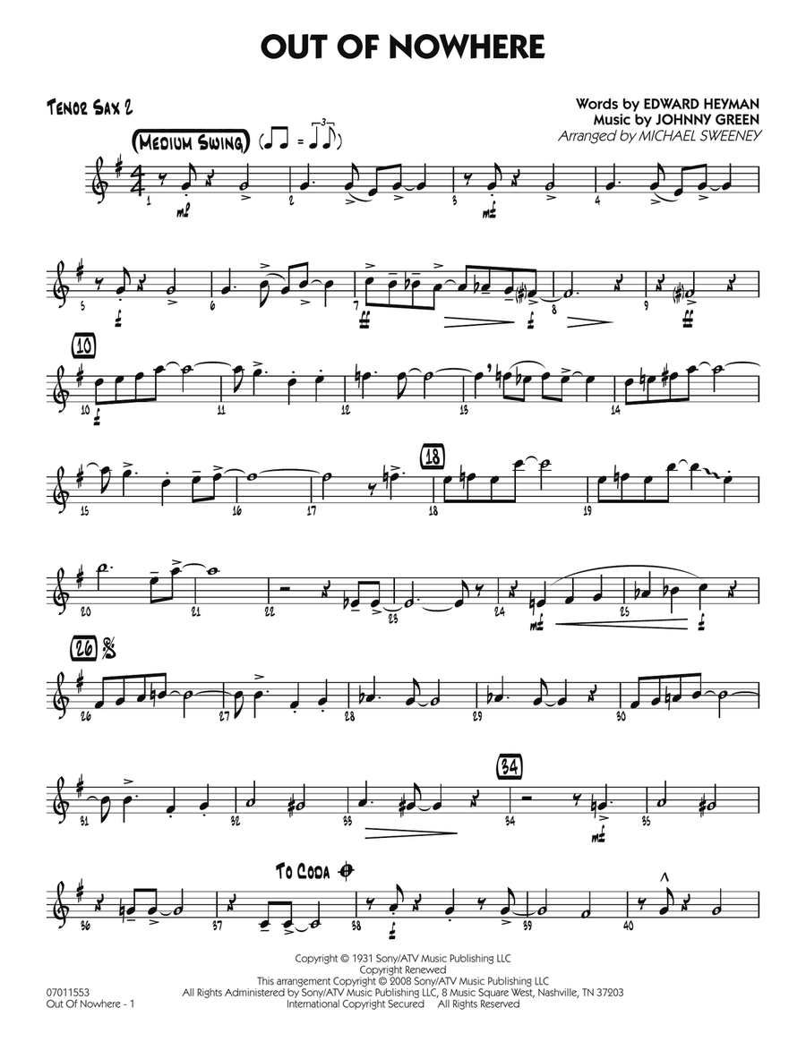 Out of Nowhere - Tenor Sax 2 Jazz Ensemble scores gallery preview page 1