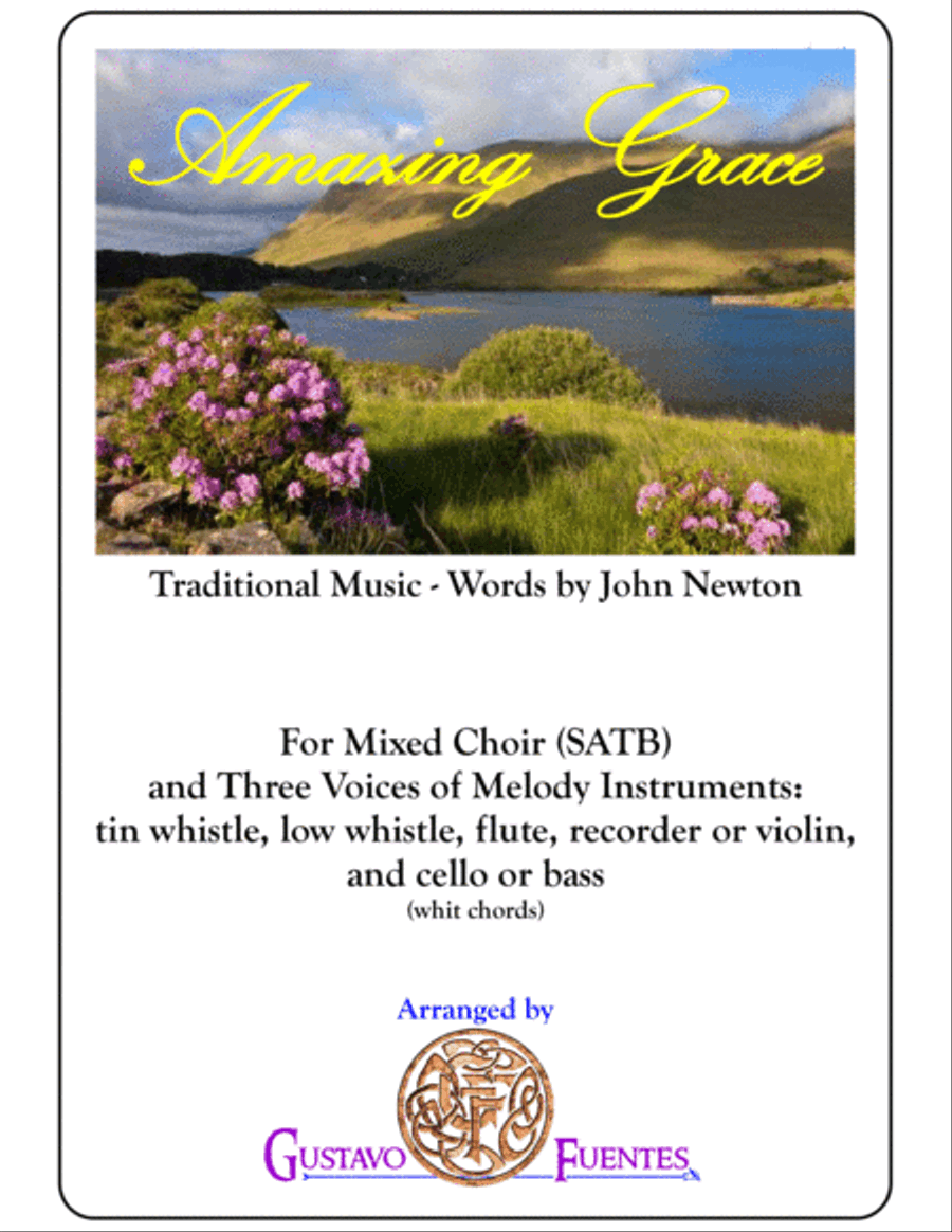 Amazing Grace for Mixed Choir and Melody Instruments 4-Part scores gallery preview page 1