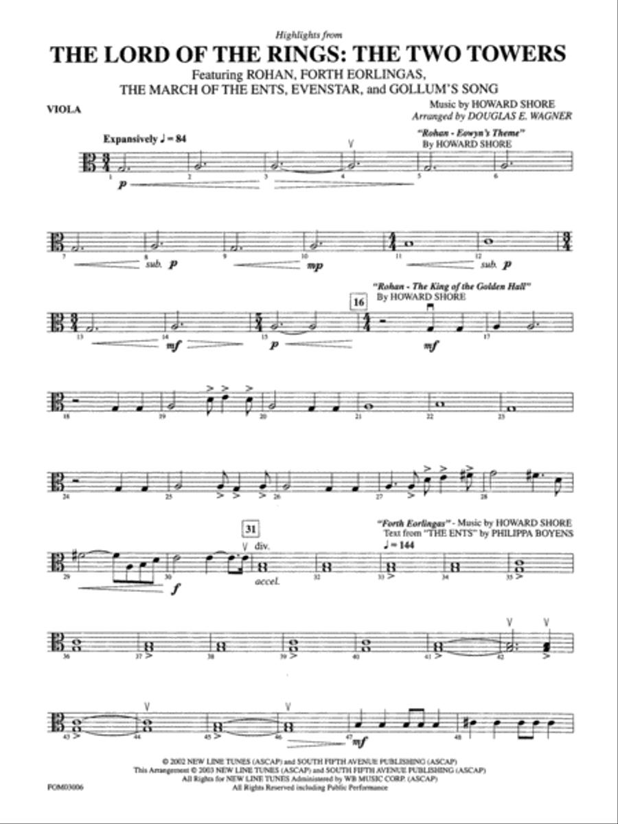 The Lord of the Rings: The Two Towers, Highlights from: Viola Full Orchestra scores gallery preview page 1