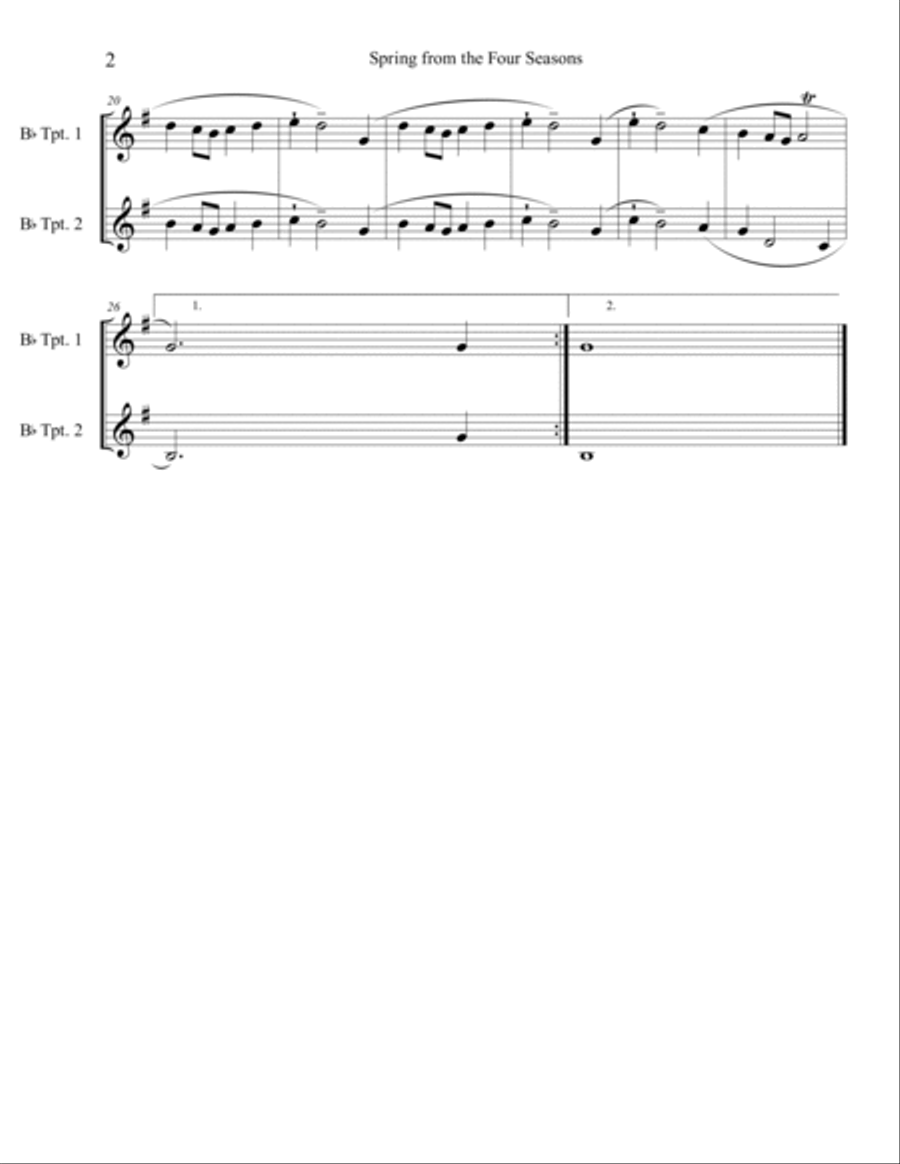 Spring from the Four Seasons (Trumpet Duet) Trumpet Duet scores gallery preview page 2