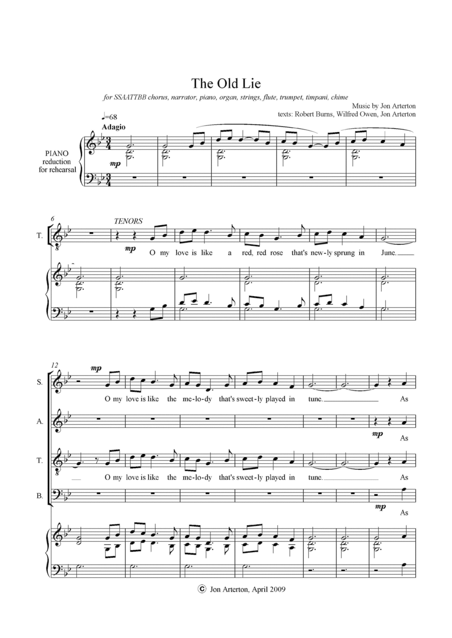 The Old Lie - powerful setting of Wilfred Owen's WW1 poetry - choral score 4-Part scores gallery preview page 1