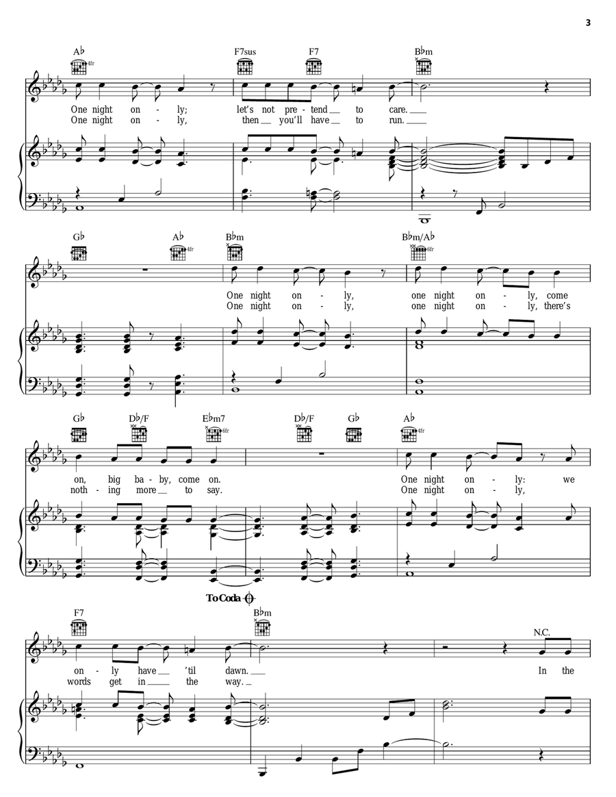 One Night Only Piano, Vocal, Guitar scores gallery preview page 3