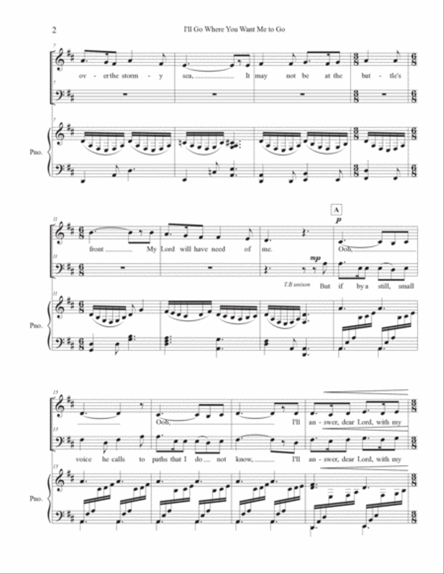 I'll Go Where You Want Me to Go - 2-Part Mixed Chorus, Piano, C instrument 2-Part scores gallery preview page 3