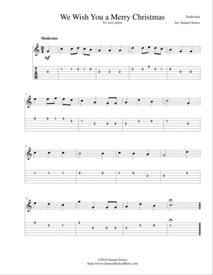 We Wish You a Merry Christmas - for easy guitar with TAB Guitar Tablature scores gallery preview page 1