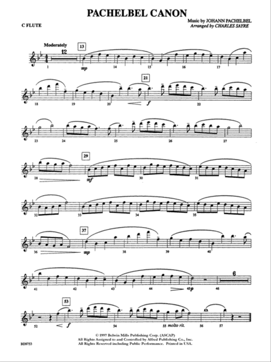 Pachelbel Canon: Flute Concert Band scores gallery preview page 1