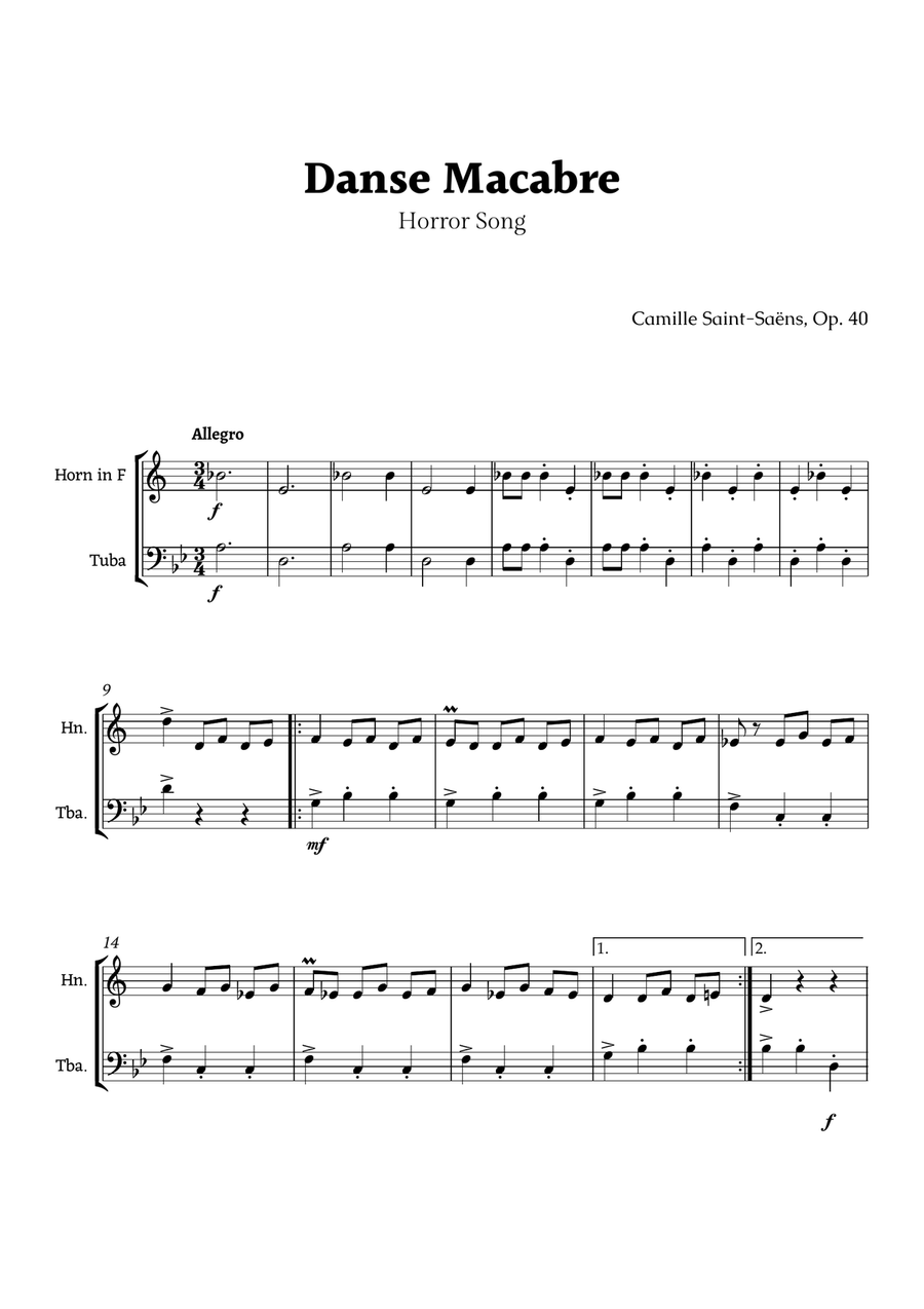 Danse Macabre by Saint-Saëns Brass Duet scores gallery preview page 1