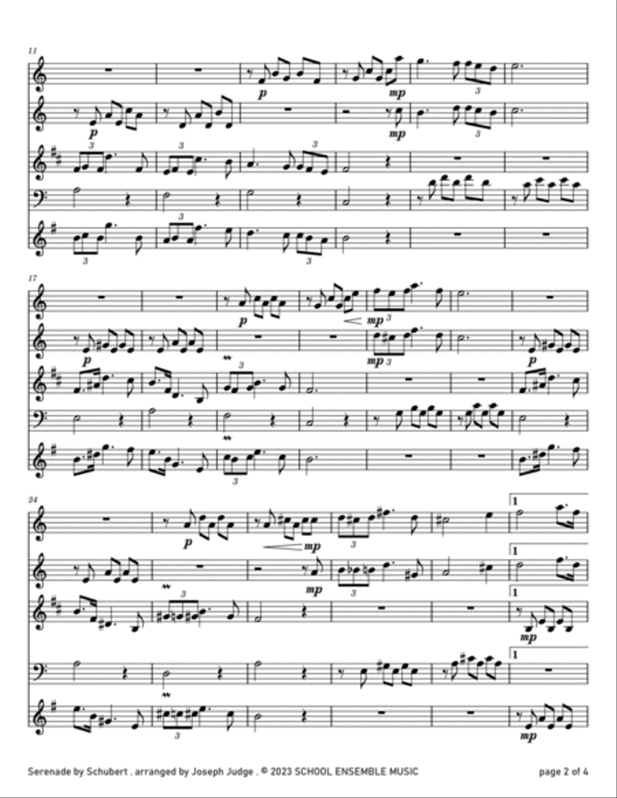 Serenade by Schubert for Woodwind Quartet in Schools Woodwind Quartet scores gallery preview page 2