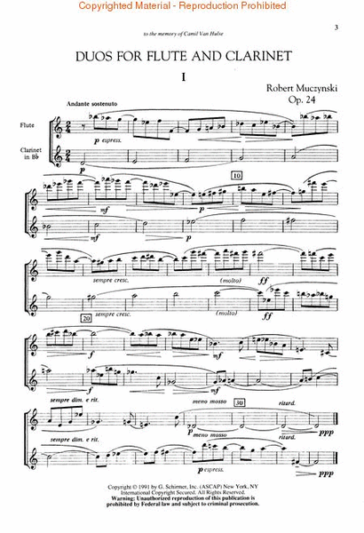 Duos, Op. 24 by Robert Muczynski Clarinet - Sheet Music