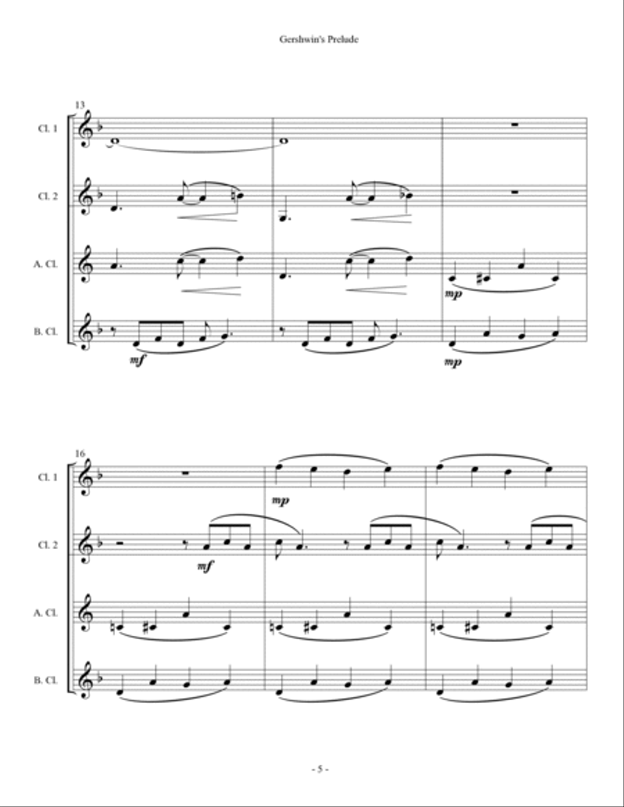 Gershwin's Prelude - Clarinet Quartet Clarinet Quartet scores gallery preview page 5