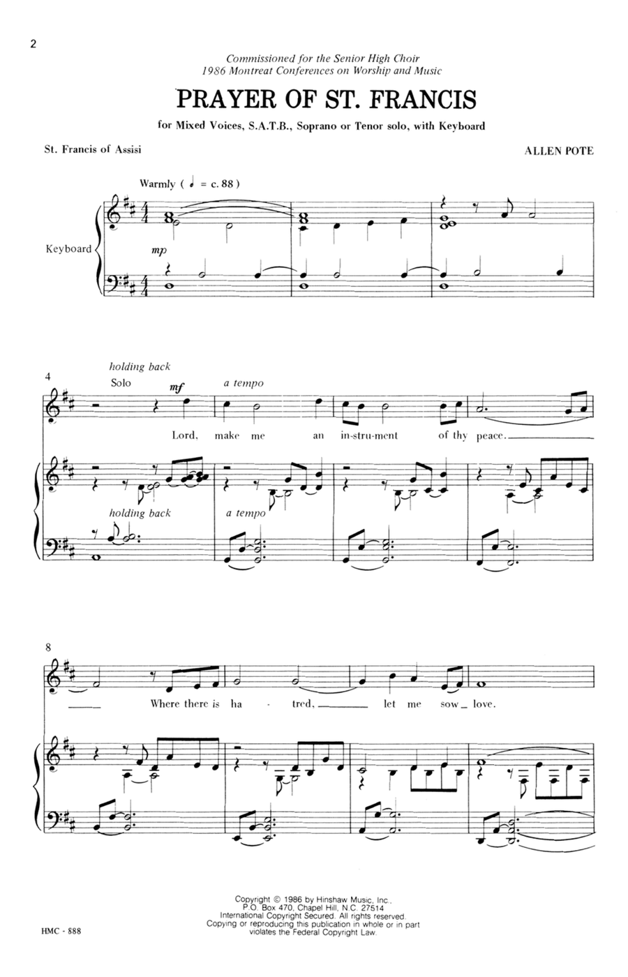 Prayer Of St. Francis 4-Part scores gallery preview page 1