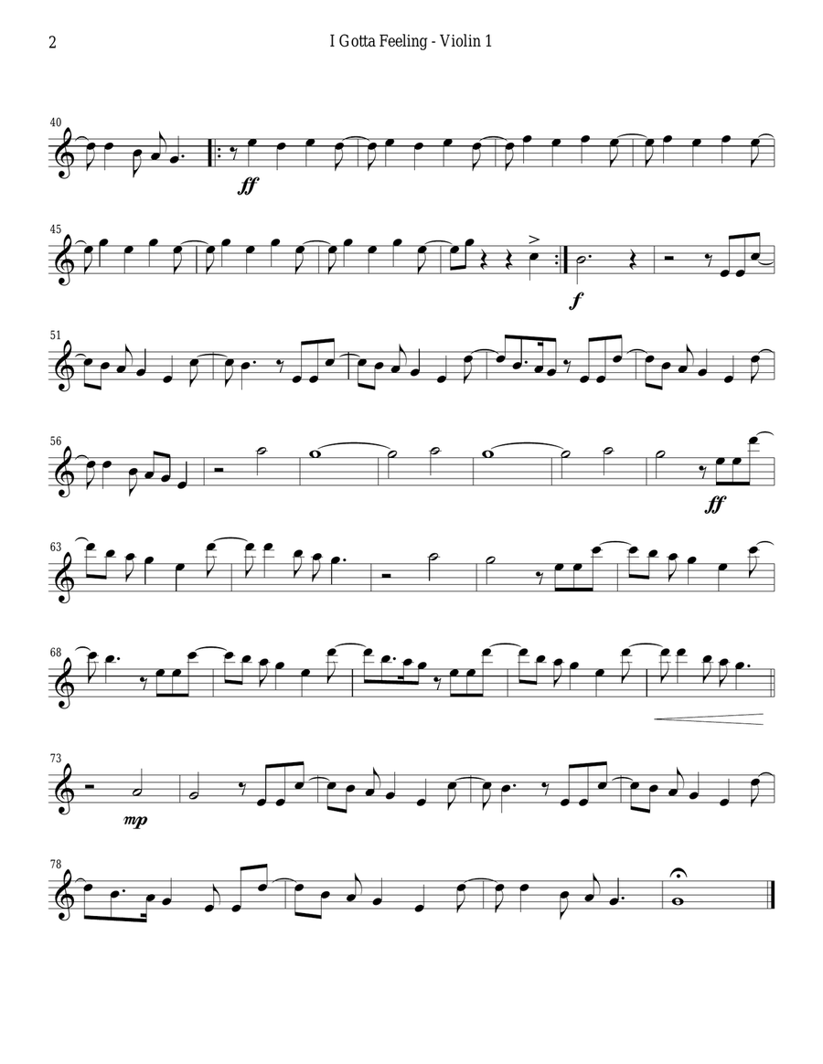 I Gotta Feeling String Quartet scores gallery preview page 2